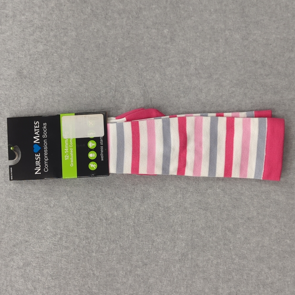 Nurse Mates compression socks 12-14mmHg 9-11 Trouser Stripes Pink